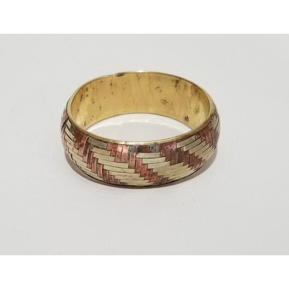 Silver Copper and Brass 1" Wide Basket Weave Cuff Bracelet and Matching Earrings - Picture 10 of 10